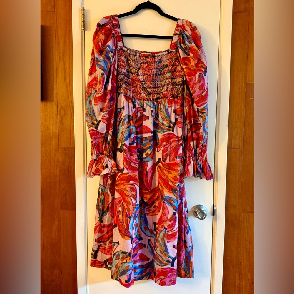 Farm Rio Colored Bananas Smocked Midi Dress - Picture 3 of 9